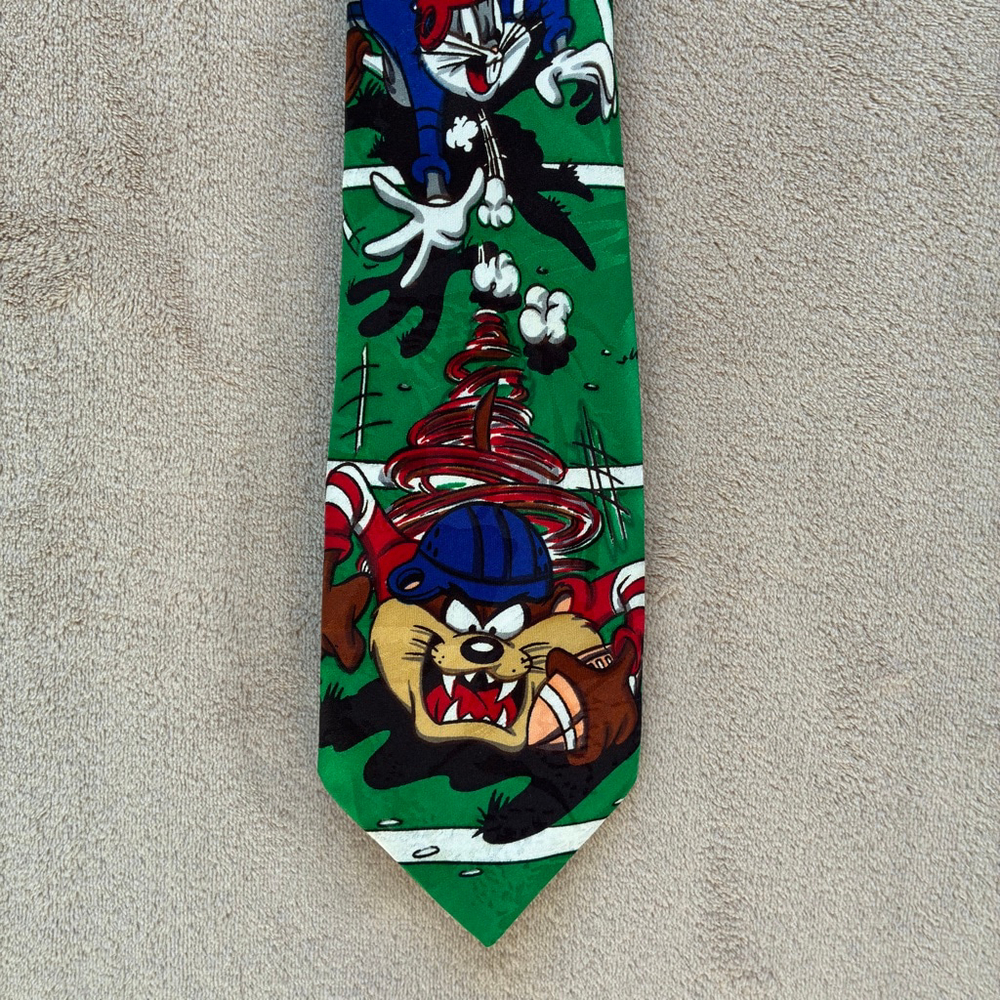 Vintage 1993 Men's Looney Tunes Football Tie One Size Green Blue